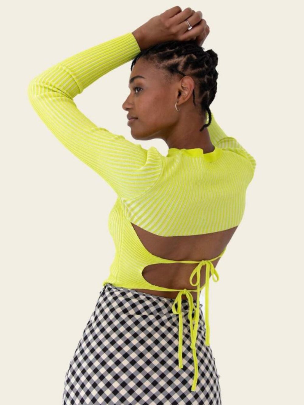 Find Me Now Audrey Ribbed Knit Crop Long Sleeve Neon Yellow XS